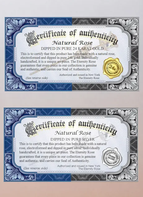 Certificate of authenticity — 24-karat gold Eternity Rose