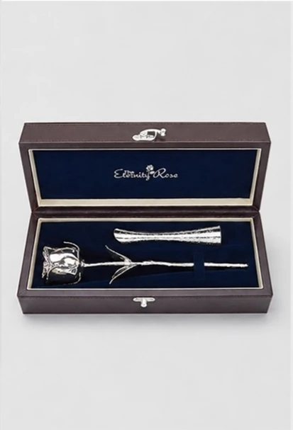 Platinum-Dipped Rose & Vase Set Stitched PU Leather Case